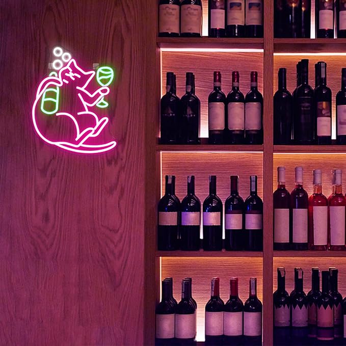 NOSUN Cat Beer Neon Sign Funny Bar Neon Signs for Wall Decor with Dimmable Cat Neon Sign Beer Led Sign Pink Animal Bar Light Up Signs for Bedroom Men Cave Home Bar Cat Birthday Party Home Bar Decor