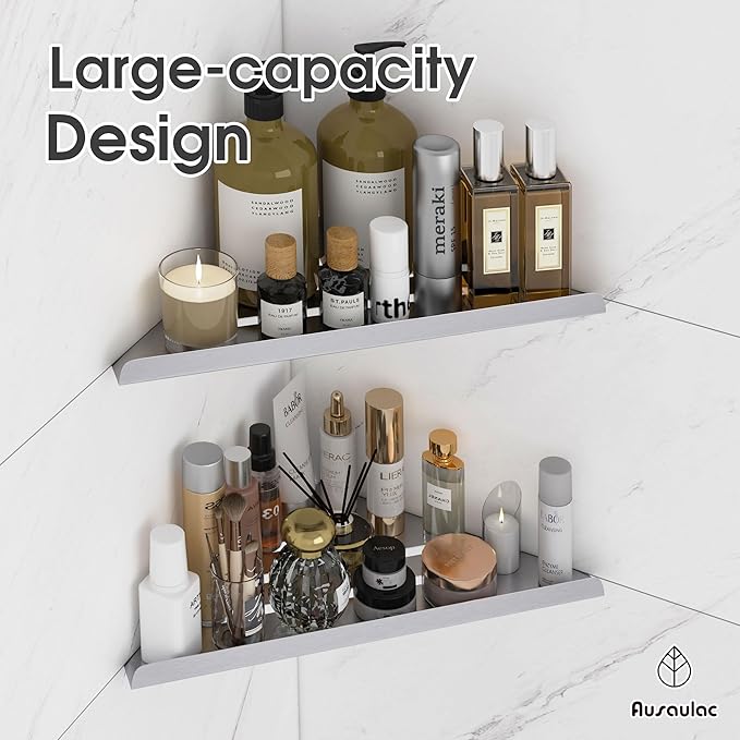 Shower Corner Shelf,304 Stainless Steel Shower Caddy, No Drill Shower Shelf,Won't Fall Off Shower Organizer, Large Capacity Floating Corner Shower Shelves Shampoo Holder (Silver 2-Pack)