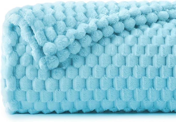 BEDELITE Fleece Blanket Twin Size for Bed Couch, 3D Jacquard Decorative Light Blue Throw Blanket, Soft and Cozy Warm Plush Fuzzy Blanket All Seasons Suitable, 60x80Inches