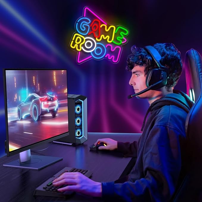 Gamer Neon Sign for Gamer Room Decor, USB Powered Dimmable Colorful Led Gaming Neon Signs for Boys Room