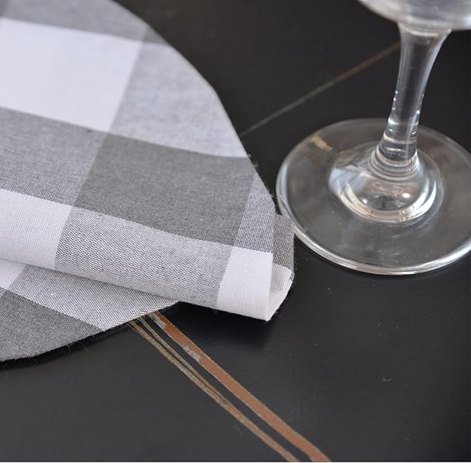 Grey & White Cotton Buffalo Check Round Placemat, Set of 4, 15 Inch eco-Friendly Fabric Handcrafted Machine Washable Indoor & Outdoor Tablemat