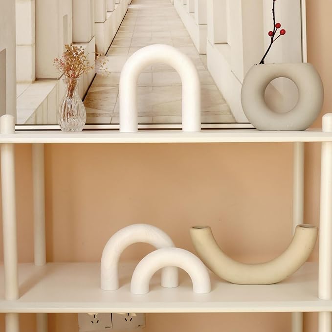 HMASYO 3Pcs Wood Arch Decorative Objects, Coffee Table and Shelf Decor, Neutral Home Accents for Living Room, Modern Table Top Bookshelf Boho Office Aesthetic
