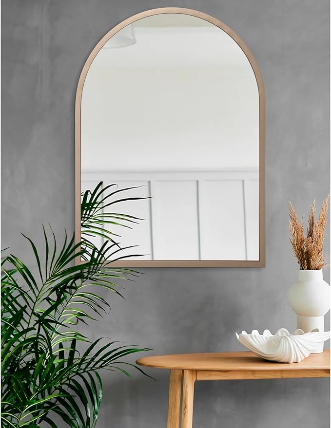 Large Arched Wall Mirror Aluminum Alloy Frame Bathroom Mirror Brushed Metal Vanity Wall Mounted Mirror for LivingRoom Bedroom Entryway Brass 28"x20"