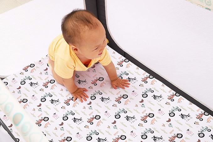 TotAha Premium Stretchy Pack N Play Playard Sheets | Mini Crib Sheets (2-Pack) -Hypoallergenic, Silky Comfort, Buttery Soft, Calming Effect, All-Season Jersey-Knit Sheets 38 X 24 (Farm & Pumpkin)