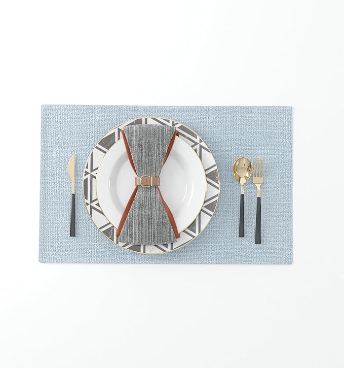 Set of 4 Soft Linen Decorative Placemats Heat Resistant Dining Table Place Mats Kitchen Table Mats 12 x 18 Light Blue
