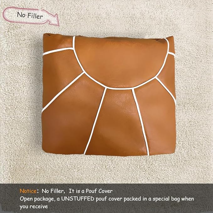 Louis Donné Pouf Ottoman Cover, Handmade Faux PU Leather Moroccan Style, Unstuffed Pouffe Ottomans, 20.8" Round, Foot Rest for Living Room, Floor Small Bean Bag Chair Gifts for Kids (Orange)