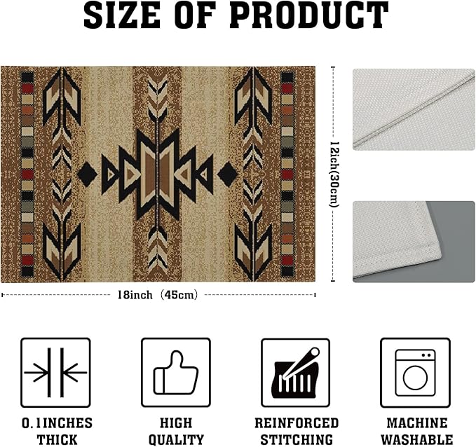 Giwawa Southwestern Placemats Rustic Tribal Geometric Decorative Table Mat Antique Native American Heat Resistant Non-Slip Place Mats 12x18Inch Set of 4 for Dining Kitchen Party Holiday Decor
