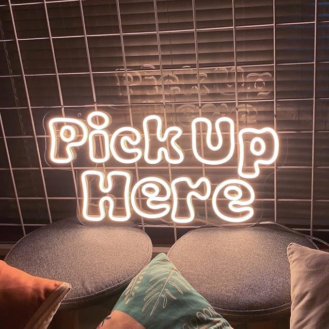 Large Pick Up Here Neon Sign for Business-Adjustable Brightness Neon Lights Sign for Party Bar Salon Stores Shop Hotel Wall Decor With Hanging Chain for Store Windows-Warm White,20 IN