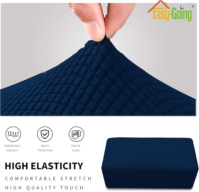 Easy-Going Stretch Ottoman Cover Folding Storage Stool Furniture Protector Soft Rectangle slipcover with Elastic Bottom(Ottoman X-Large,Navy)