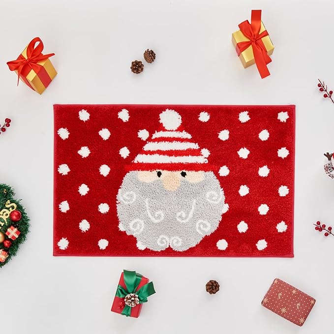 Douceur Christmas Santa Bathroom Rugs, Cute Red Bath Mat, Christmas Bathroom D cor Non Slip Bath Rugs, Soft and Absorbent Washable Bath Rugs for Bath 36"X24"