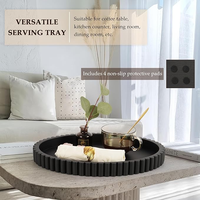 Oval Tray for Coffee Table Decor, 15" Concrete Tray, Table Centerpieces Decorative Trays for Home Decor, Modern Decorative Trays for Coffee Tables, Centerpiece Trays, Black