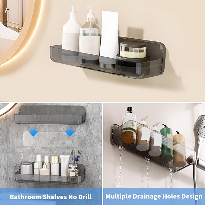 Acrylic Wall Mounted Shower Caddy, 2 Self Adhesive Shelves, No Drilling, Organizes Bath & Kitchen