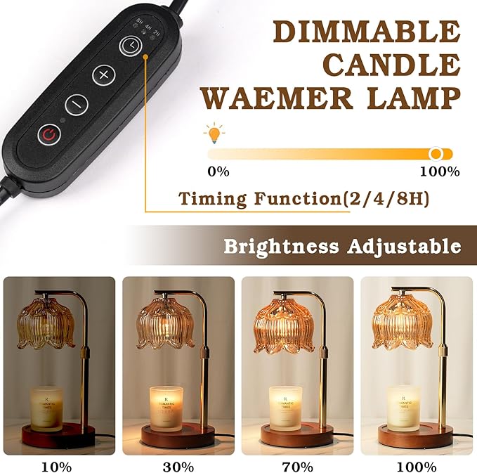 Candle Warmer Lamp with Timer, Birthday Gifts for Women Momm, House Warming New Home Room Decor, Height Adjustable Lotus Flower Candle lamp for Jar Scented Candles with 2 Bulbs