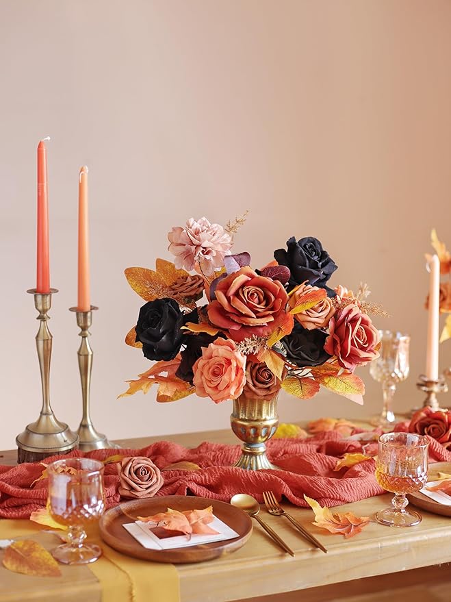 MISSPIN Artificial Flowers DIY Box Set Fake Roses Bouquet Bridal Wedding Flowers Colorful Centerpiece Table Decorations Boho Faux Floral with Stems Arrangements for Cake Home Party Indoor Outdoor