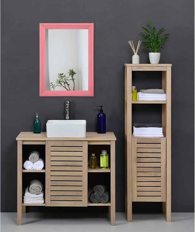 AAZZKANG Rectangle Mirror with Wood Frame Modern Farmhouse Wall Mirrors Decor for Bedroom Bathroom Living Room Small Pink