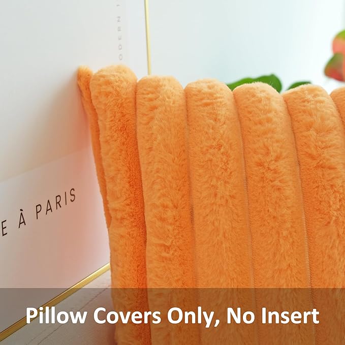JOJUSIS Pack of 2 Faux Fur Plush Decorative Throw Pillow Covers Couch Cushion Case Soft Pillowcases (Orange, 16 x 16-Inch)