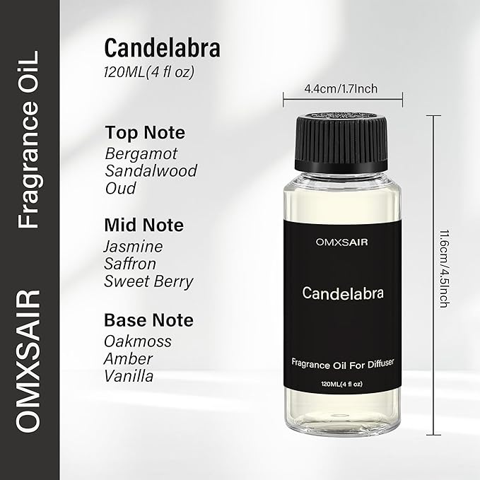 Hotel Diffuser Oil Candelabra Inspired by Baccarat Home Luxury Scents Diffuser Oil 120ml- Bergamot, Sweet Berry & Oakmoss Aromatherapy Oil Blends Fragrance Essential Oils for Diffuser
