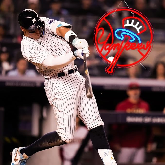 YANKEES Neon Signs for Wall Decor,Baseball Team Neon Lights for Bedroom,LED Signs Suitable for Man Cave,5V Power Adapter,Birthday、Christmas Gifts for Boys 13 * 15Inch(Red+Blue+White)