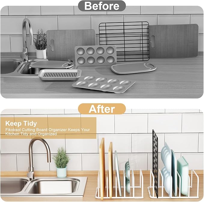 Cutting Board Organizer, 2Pcs Cutting Board Holder Rack Baking Cookie Pan Sheets Cooling Small Racks Storage Stand for Kitchen Cabinet Countertop Bakeware Organizer 7.87 x 7.2 x 3.15 White