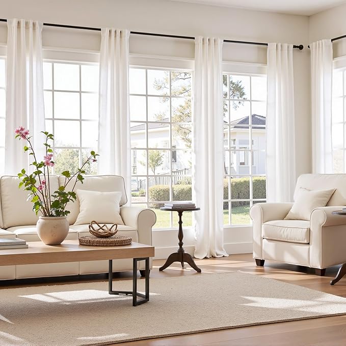 jinchan Off White Linen Blend Curtains 90 inch Length 2 Panels for Bedroom Bathroom, Cottage Core Style 38 inch Wide Drapes with Rod Pocket Back Tab(38W x 90L, Off White)