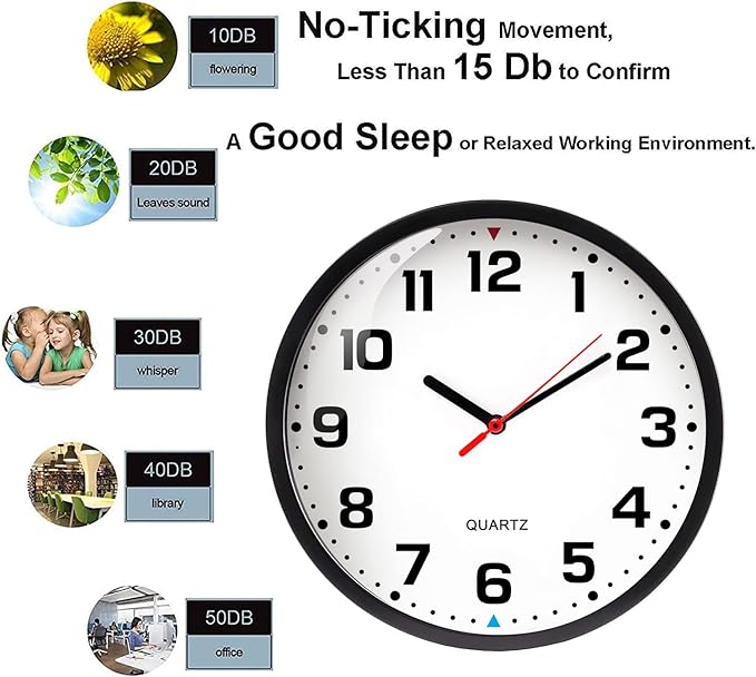 Wall Clock 9 Inch Battery Operated Silent Non-Ticking Wall Clock Modern Quartz Design Decorative Indoor Kitchen Office