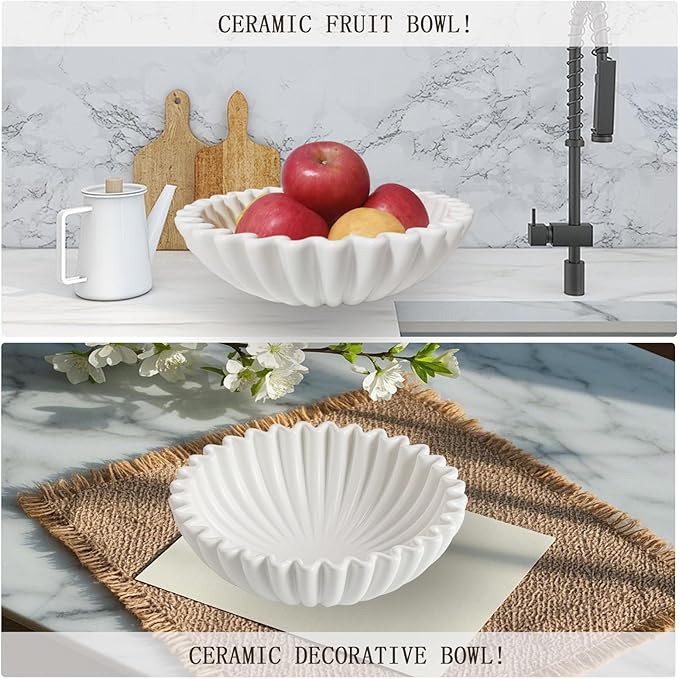 Large Ceramic Decorative Bowl -White Decorative Bowls for Home Decor-Perfect for Entry Way Table, Fruit Bowl, Key Bowl