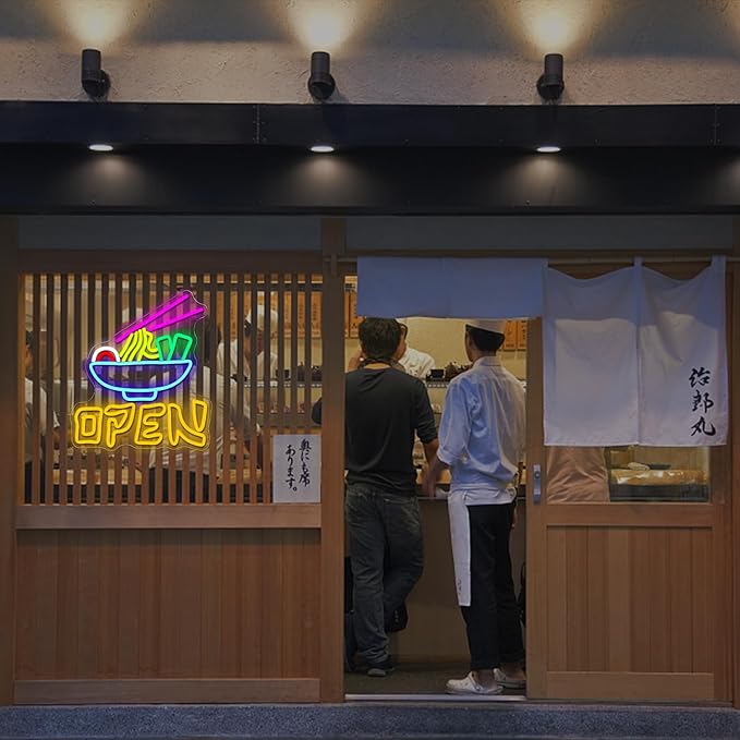 NEONLOVE Ramen Neon Sign Noodle Open Neon Signs for Wall Decor Ramen Neon Light Up Sign Colorful LED Sign Lights for Japanese Ramen Neon Lights for Restaurant Kitchen Fast Food Bar Club Dinner Party