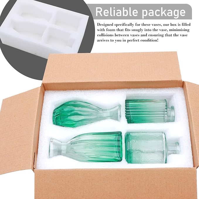 Mapoxy Glass Bud Vases Set of 4,Small Green Flower Vases for Wedding Centerpiece Table Decorations,Clear Vintage Embossed Mini Vases,Flower Arrangements in Vases for Party or Home Decor