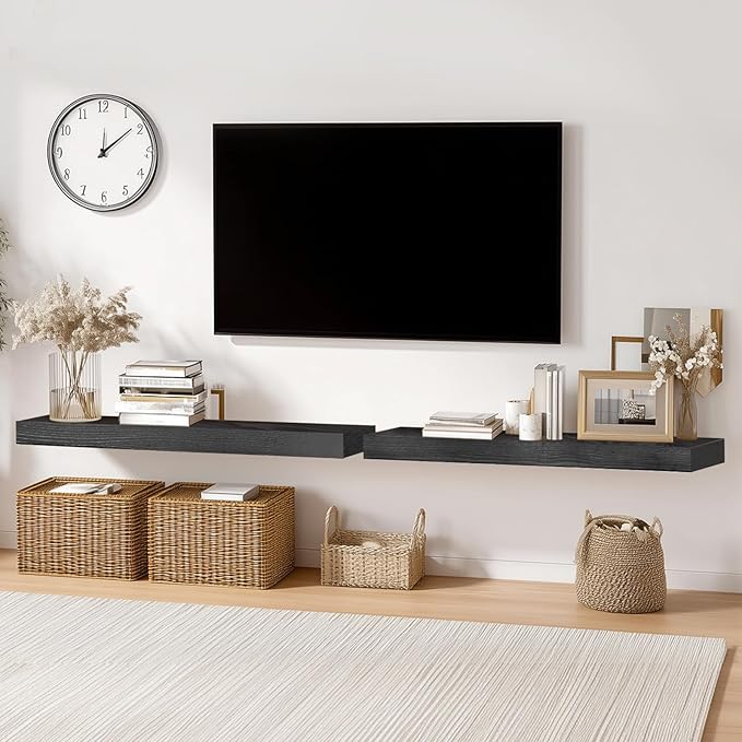 36x8x1.6 inch Floating Shelves Set of 2 – Solid Wood Rustic Black Wall Mounted Shelf for Kitchen, Bathroom, Living Room