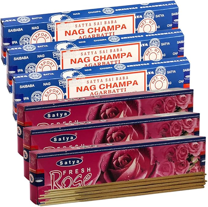 Nag Champa Rose Incense Sticks & Holder Bundle Variety Pack from House of Satya Incense Sticks and Trumiri