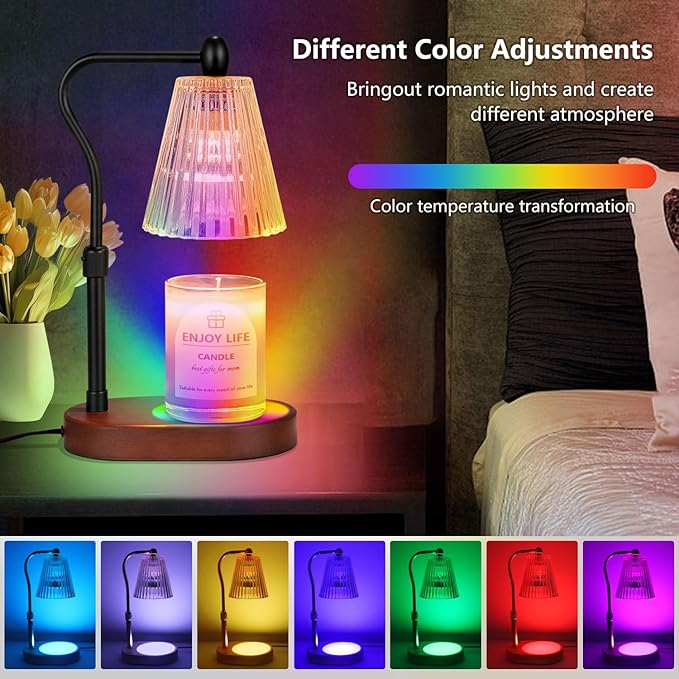 Candle Warmer Lamp with 8 Colors LED Changing,with Timer Dimmer Adjustable Height,Mothers Day Gifts,Vintage Home Decor