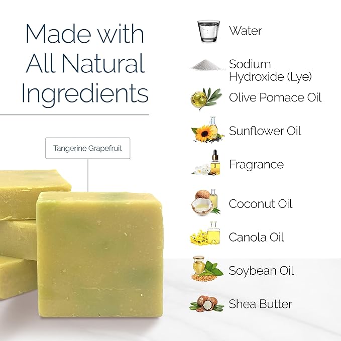 Handmade Natural Bar Soap Gift Set - Vegan Bath Moisturizing Artisan Scented Cold Process Soaps with Essential Oil - 4 Pack (Tangerine Grapefruit)