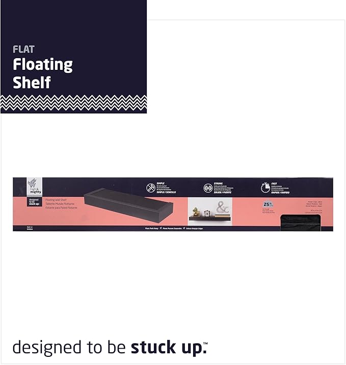 HIGH & MIGHTY 515614 Modern 36" Floating Shelf Holds up to 25lbs, Easy Tool-Free Dry Wall Installation, Flat, Retail Packaging, Black
