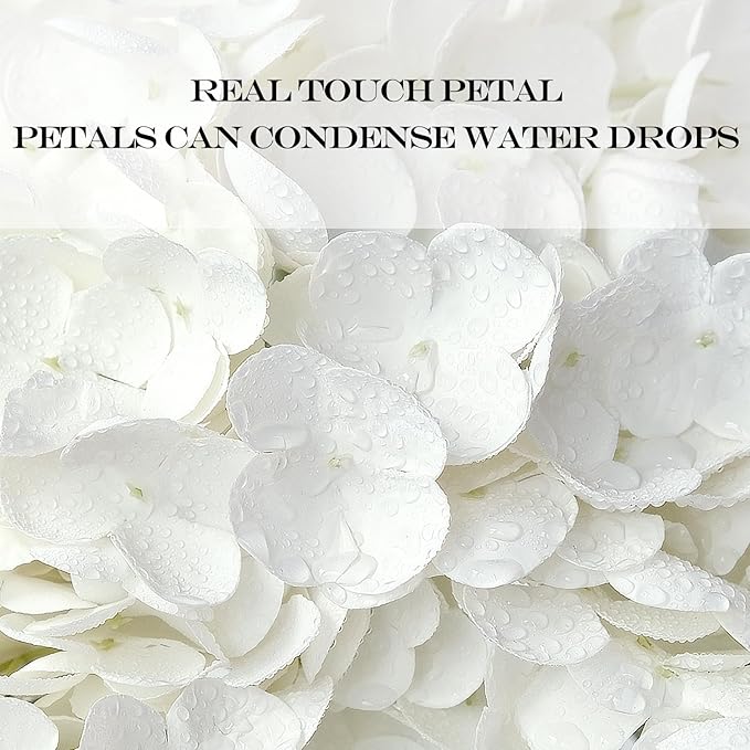 White Flowers Hydrangea Artificial Flowers, 4Pcs Outdoor Large 21” Royal Real Touch Latex Silk Flowers Faux Hydrangea, Lifelike Fake Flower for Spring Wedding Bouquet Table Centerpieces