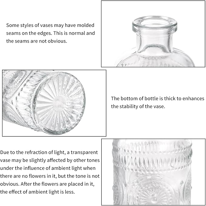 Fixwal Set of 5 Bud Vases, Small Vase for Flowers, Glass Vase for Home Decor, Wedding Decorations, Clear Flower Vases for Centerpieces, Vintage Vase for Home Decor