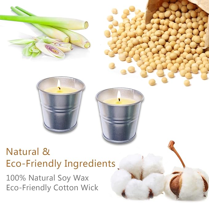 Small Citronella Candles Outdoor Bulk Natural Soy Wax Lemongrass Scented Bugs Away Candles in Bucket for Outside Patio in Summer, Set of 12