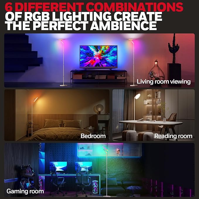 HONEYWELL Floor Lamps for Living Room- F2 Sunturalux™ 2 in 1 40w/3000lm 10.83'' Panel Super Bright Led Floor Lamp with Remote Control,Modern Tall Lamp 6 RGB Modes Standing Lamp for Bedroom,Office