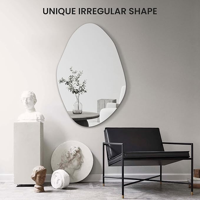Irregular Asymmetrical Wall Mirror for Living Room Bathroom Entryway, Modern Decorative Mirror Hanging (Hook Style, 36'' x 24'')