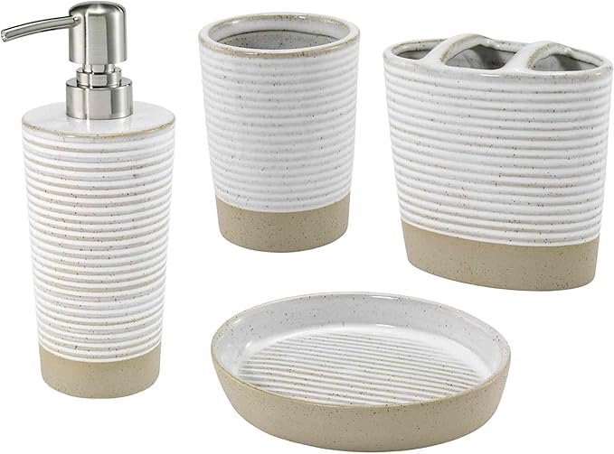 Avanti Linens - Accessory Set, Resin Tumbler, Toothbrush Holder, Soap Dish & Lotion Pump, Durable Bath Decor (Drift Collection)