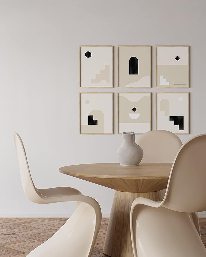 HAUS AND HUES Boho Prints Neutral Wall Art - Set of 6 Boho Posters, Mid Century Modern Wall Décor, Modern Bohemian Art Prints (Beige Framed, 8x10)