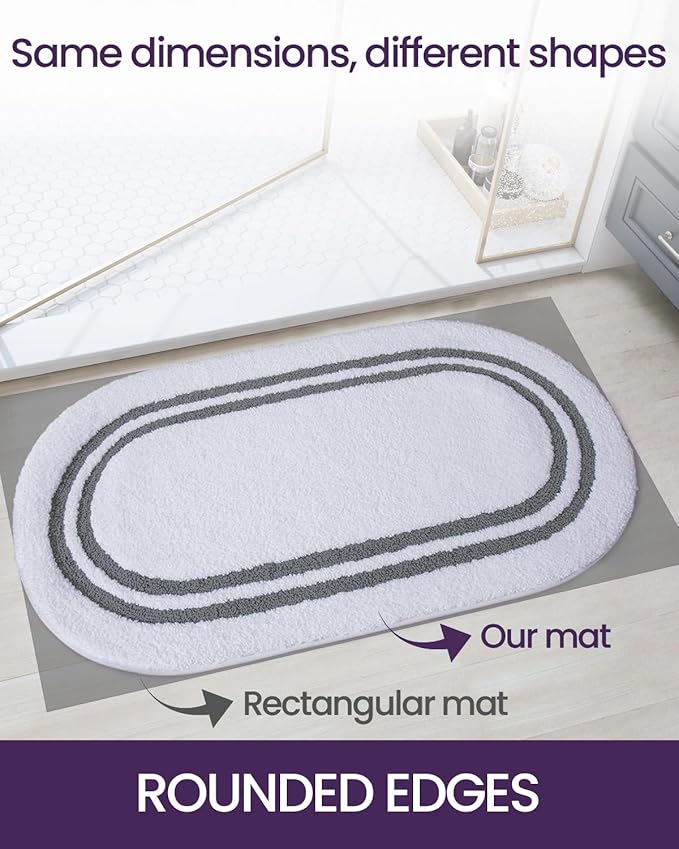 DEXI Oval Bath Mats for Bathroom, 17x30 Absorbent Bath Mat, Washable Microfiber Bathroom Rug with Non Slip Backing for Shower Floor, Dark Grey