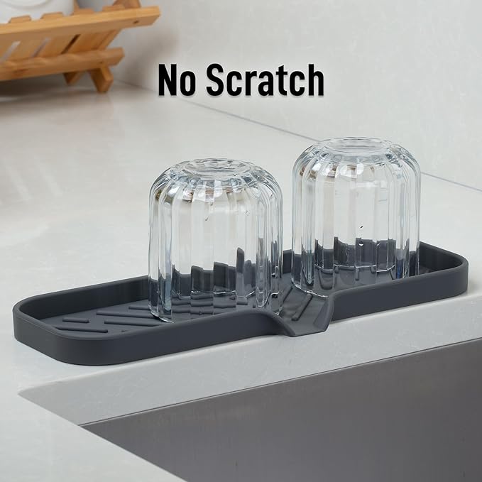 Zulay Large Silicone Sponge Holder (12x4) – Flexible Sink Organizer Tray for Kitchen & Bathroom – Multipurpose Soap Dish for Sponges, Makeup, Trinkets & More (Grey)