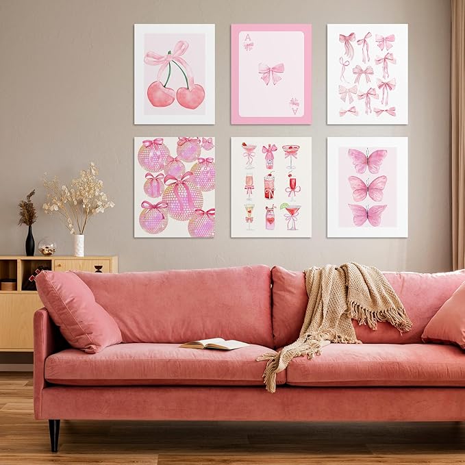 Habseligkeit Pink Danish Pastel Wall Art Prints, Woman Fashion Wall Art Posters for Room Decor Aesthetic, Unique Room Decor for Girls Dorm, Unframed, 8x10in, Set of 6