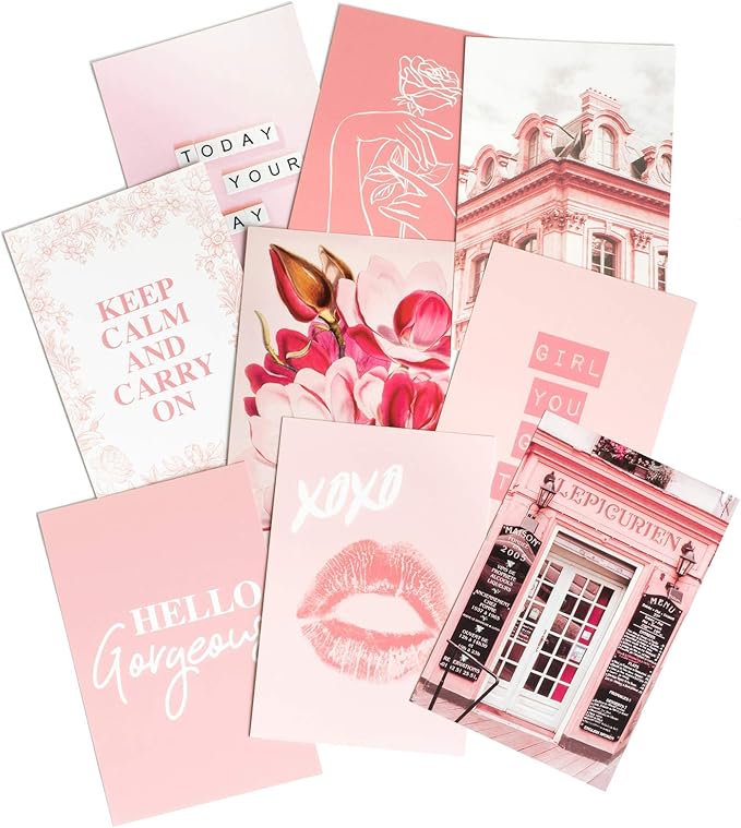 Artivo Pink Aesthetic Wall Collage Kit,100 Set 4x6 inch,Room Decor for Teen Girls,Pretty Blush Pink Wall Art Print,Dorm Photo Collection,Small Posters for Room Aesthetic