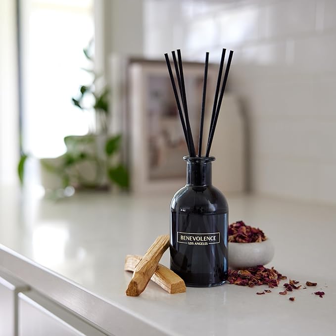 Benevolence LA Reed Diffusers for Home, Rose & Sandalwood Relaxing Fragrance | Aromatherapy Reed Diffuser Sticks with Gift Box, Scented Sticks for Bathroom | Home Decor