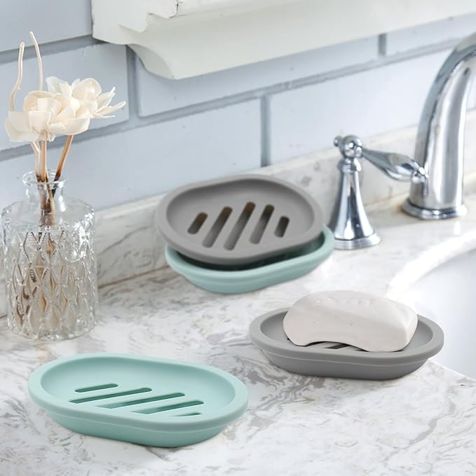 Topsky 2-Pack Soap Dish with Drain, Soap Holder, Soap Saver, Easy Cleaning, Dry, Stop Mushy Soap (Green)
