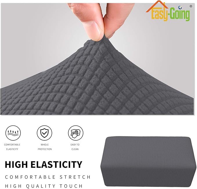 Easy-Going Stretch Ottoman Cover Folding Storage Stool Furniture Protector Soft Rectangle slipcover with Elastic Bottom(Ottoman Large,Grey)