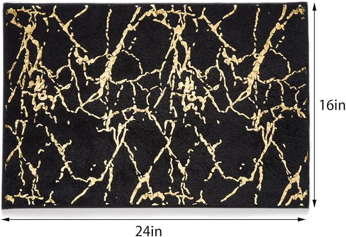 QJHOMO Marble Bathroom Rug Black and Gold Decor Bathroom Rugs Non Slip Bath Mat Super Absorbent Microfiber Plush Bathmat Machine Washable Floor Carpet for Tub, Shower, Bedroom 16"x24"