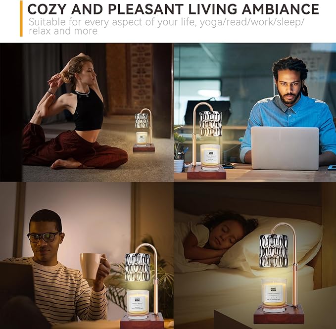 Candle Warmer Lamp with 3 Bulbs, Adjustable Height Dimmable Candle Warmer with Timer, Compatible with Large Jar Candles, Candle Lamp with Charming Gift Box Ribbon for Her/Him