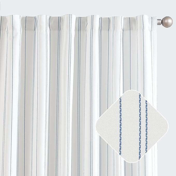 Jinchan Blue and White Striped Curtains 84 Inches Long for Living Room Bedroom - Pinstripe Privacy Light Filtering Rod Pocket Modern Window Curtains Set 2 Panels